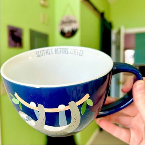 Cute Animal Sloth Navy Ceramic Adorable Floral Tree Ceramic Kitchen Dining Mug - Picture 4 of 6